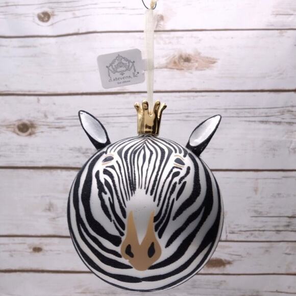 NEW D STEVENS Zebra Hand Blown Porcelain Hand Painted Christmas Tree Ornament - Picture 1 of 1